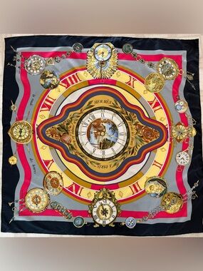 Hermès Silk Scarf "La Ronde des Heures" Gold and Black